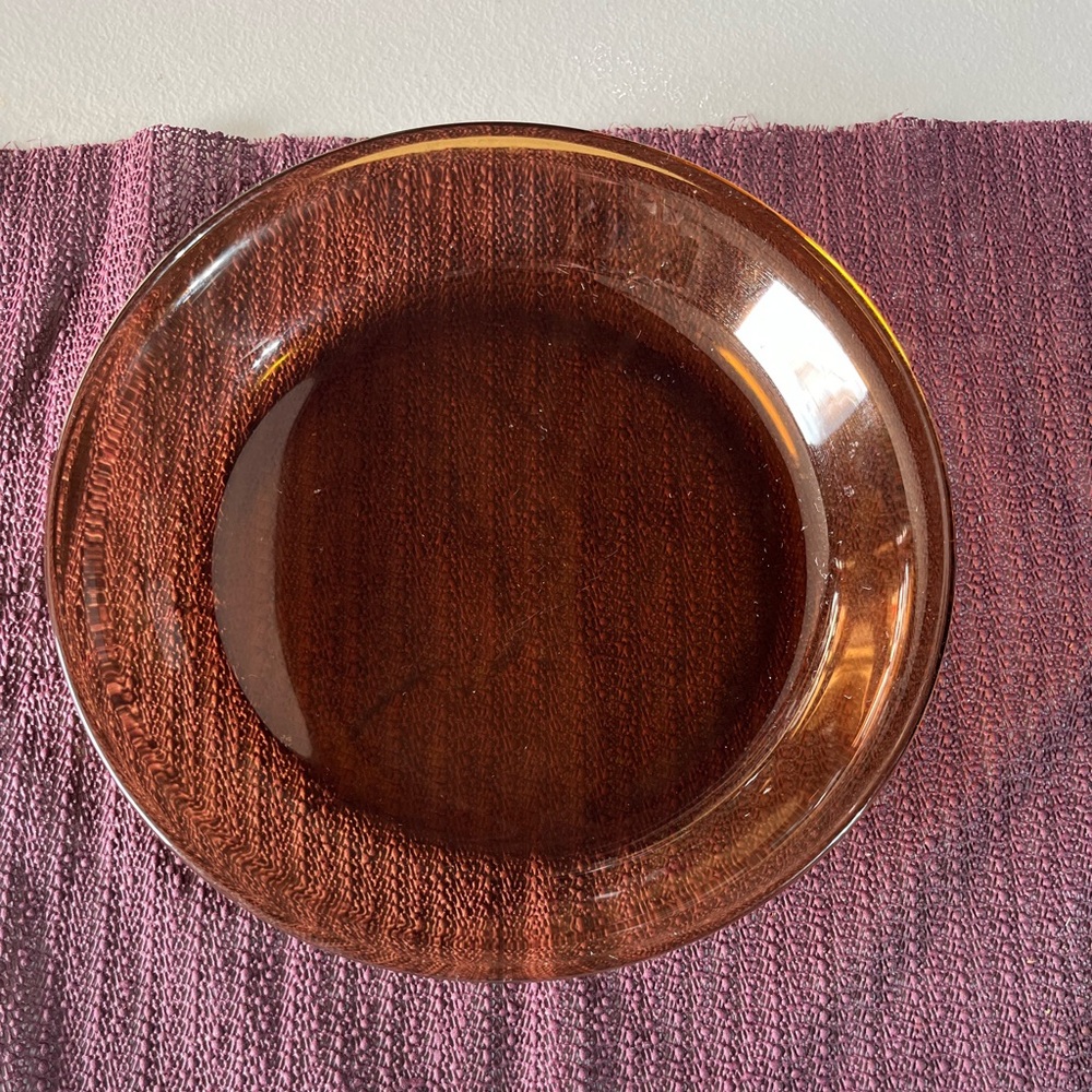 VINTAGE ANCHOR HOCKING #460 9in AMBER GLASS PIE PLATE GOOD USED CONDITION